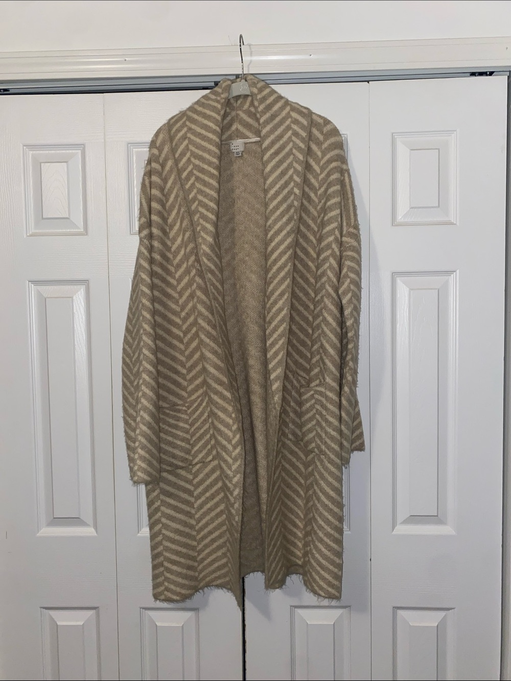 A New Day Taupe & Cream Chevron Coatigan Cardigan Sweater